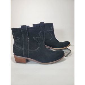 Lucky Brand Black Terra Western Ankle Boot Comfy Block Heel Women's Size 8.5